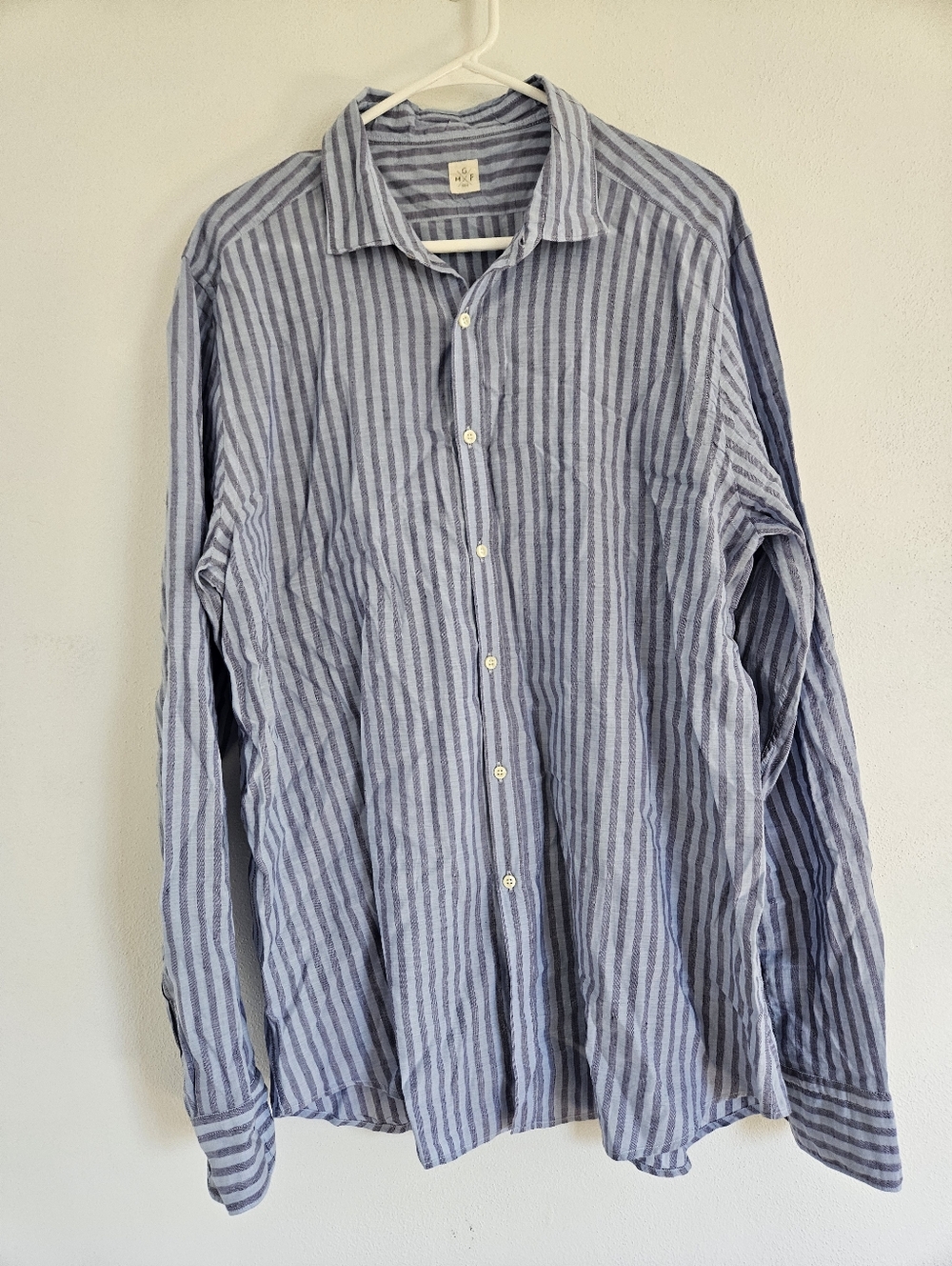 GMF 965 MEN'S LINEN BLEND SPORT SHIRT - Blue Gray STRIPE